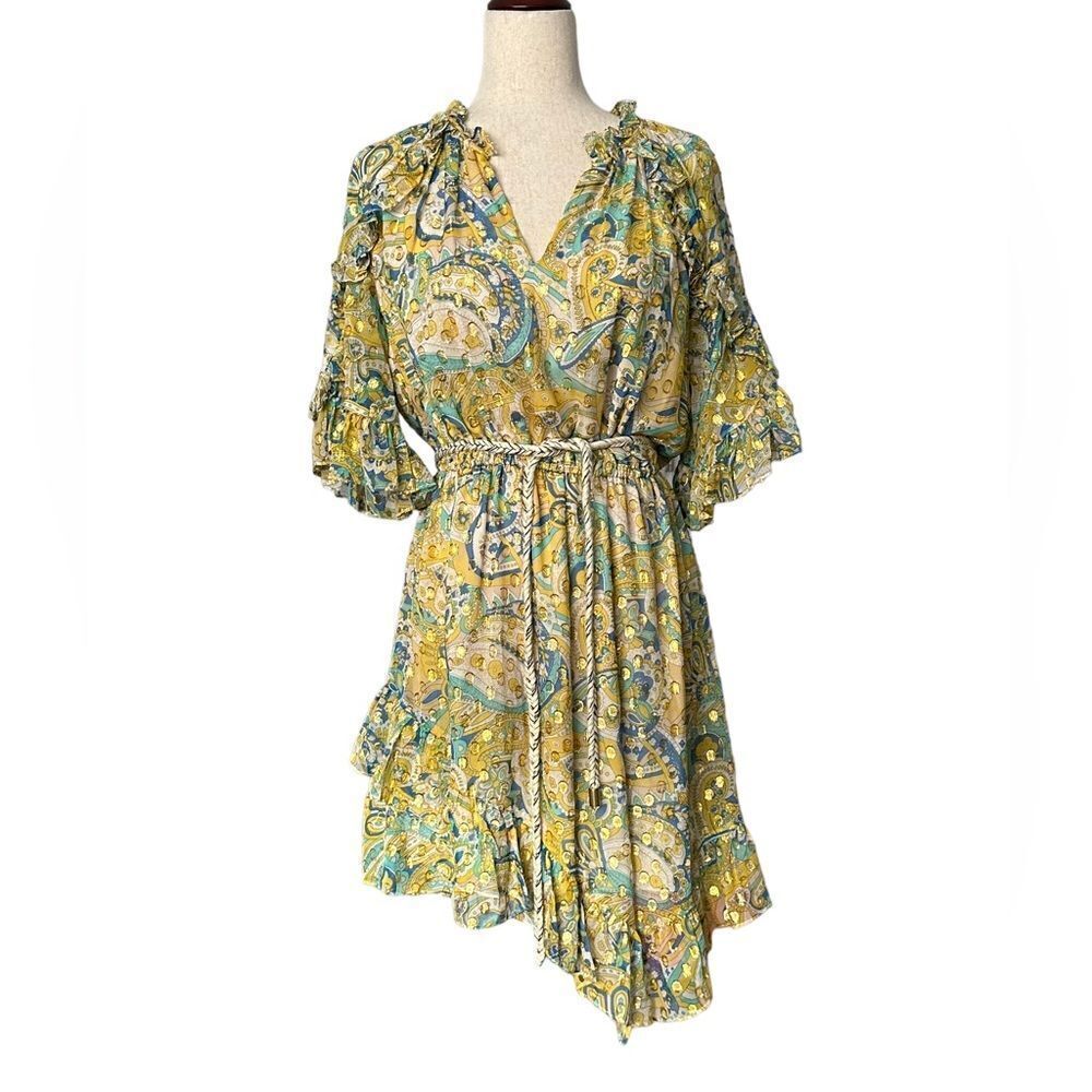 Shoshanna Giada Metallic Dot Floral Silk  Dress | Size 6